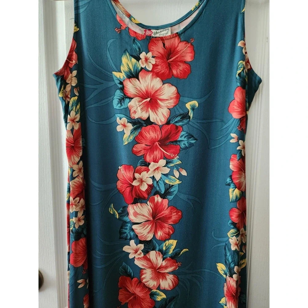 Hilo Hattie Women's Dress Green Floral Maxi Hawaiian Tropical Rayon‎ Size M